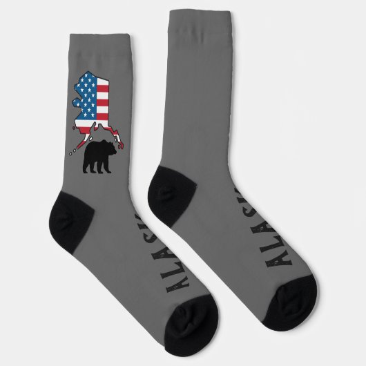 Alaska and Bear Silhouette, US Flag Socken (Rechts)