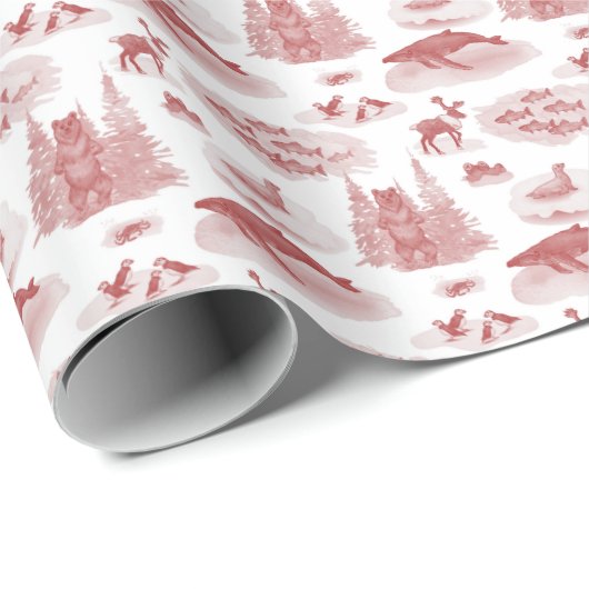 Alaska Animal Toile (Brick Red) Geschenkpapier (Rolleneckpunkt)