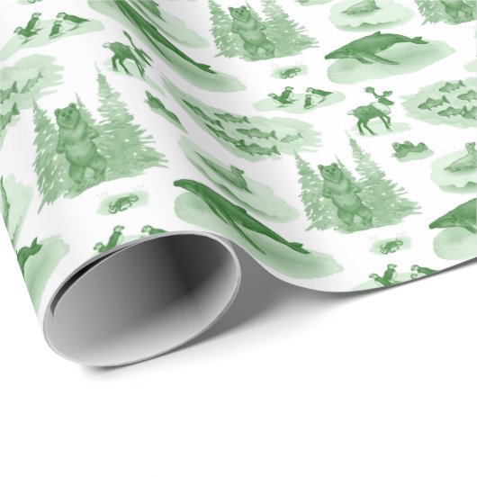 Alaska Animal Toile (Emerald Green) Geschenkpapier (Rolleneckpunkt)