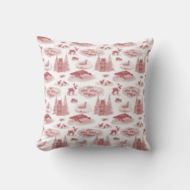 Alaska Animal Toile Throw Kissen (Brick Red) (Vorderseite)