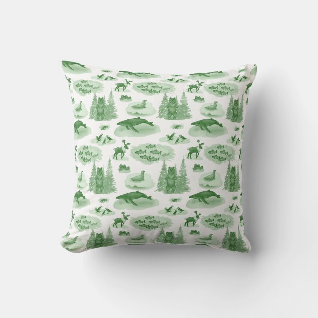 Alaska Animal Toile Throw Kissen (Emerald Green) (Vorderseite)