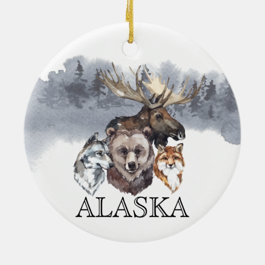 Alaska Animals Bear Wolf Moose Keramik Ornament (Hinten)