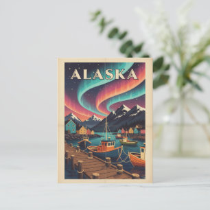Alaska Antiker Hafen Nördliche Lichter Postkarte
