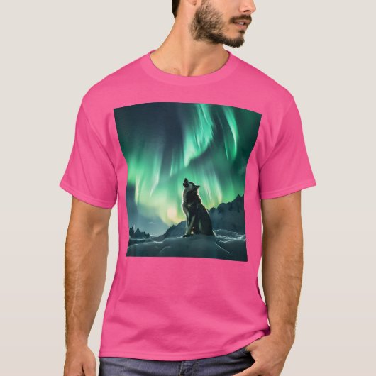 Alaska Aurora Borealis Howling Wolf ästhetisches F T-Shirt (Vorderseite)