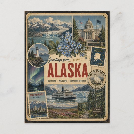 Alaska Authentische Postkarte im Vintage-Stil (Vorderseite)