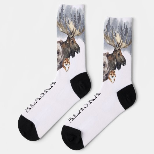 Alaska Bear Moose Forest Cruvel Socken (Linkes Detail)