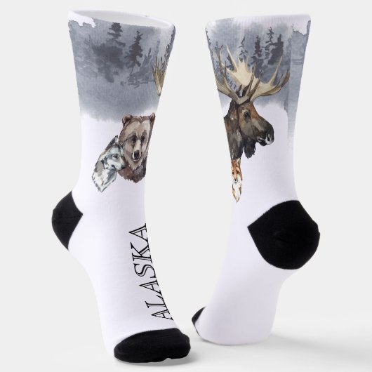Alaska Bear Moose Forest Cruvel Socken (Gewinkelt)