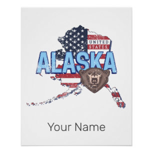 Alaska Bundesstaat Vereinigte Staaten Karte Vintag Poster