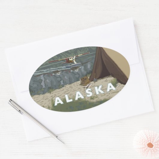 Alaska Bush Flugzeug Souvenirs Ovaler Aufkleber (Umschlag)