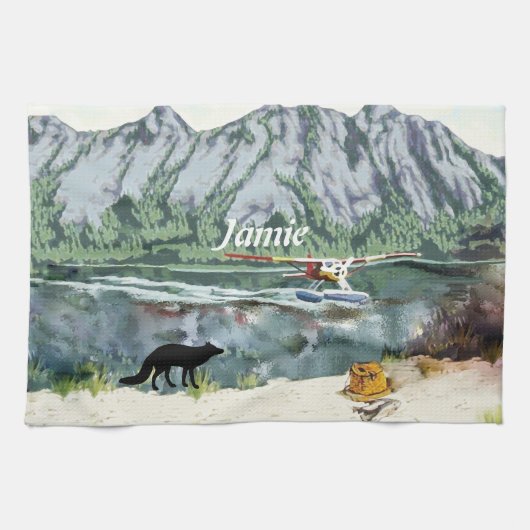 Alaska Bush Flugzeug und Angelreisen Geschirrtuch (Horizontal)