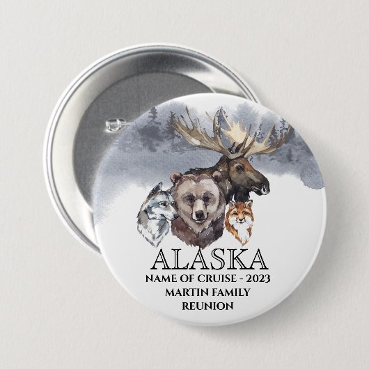 Alaska Cruise Cruising Animes Bear Wolf Elch Button (Vorne & Hinten)