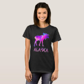 Alaska Day Moose Aurora Borealis At Night T-Shirt (Vorne ganz)