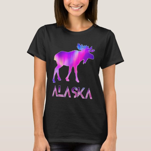 Alaska Day Moose Aurora Borealis At Night T-Shirt (Vorderseite)