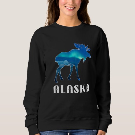 Alaska Day Moose Aurora Borealis Northern Lights Sweatshirt (Vorderseite)