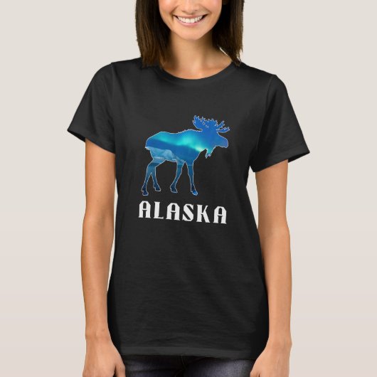 Alaska Day Moose Aurora Borealis Northern Lights   T-Shirt (Vorderseite)