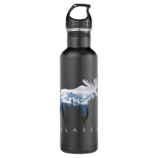 Alaska Day Moose Snowy Mountain - Alaskan Tourist Edelstahlflasche