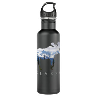 Alaska Day Moose Snowy Mountain - Alaskan Tourist Edelstahlflasche