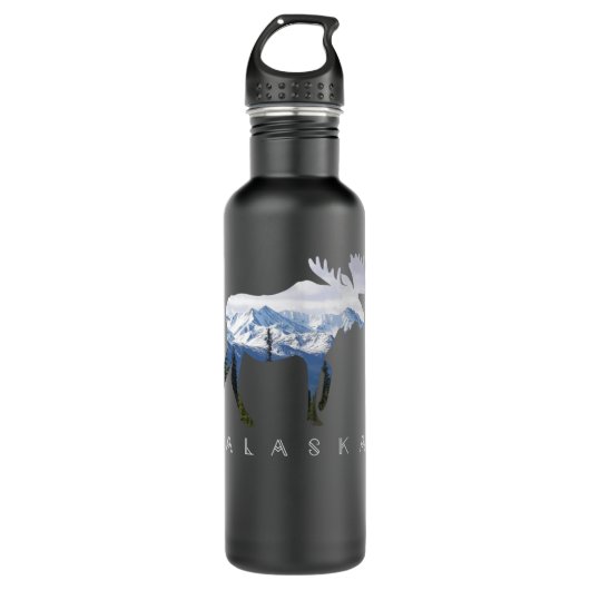Alaska Day Moose Snowy Mountain - Alaskan Tourist Edelstahlflasche (Vorderseite)