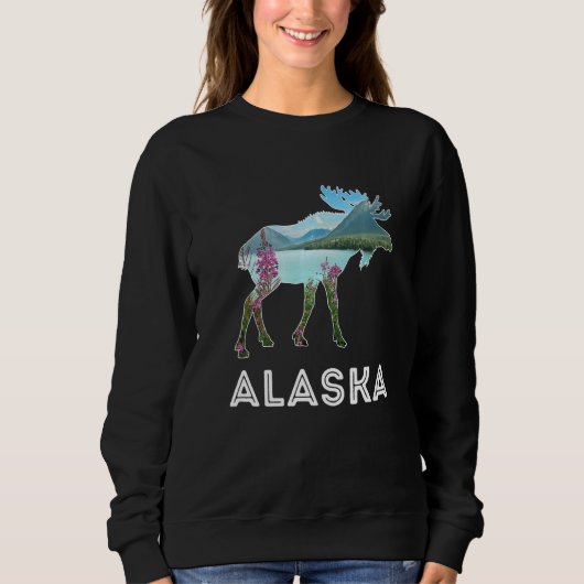 Alaska Day Moose Snowy Mountains Alaska Holiday Sweatshirt (Vorderseite)