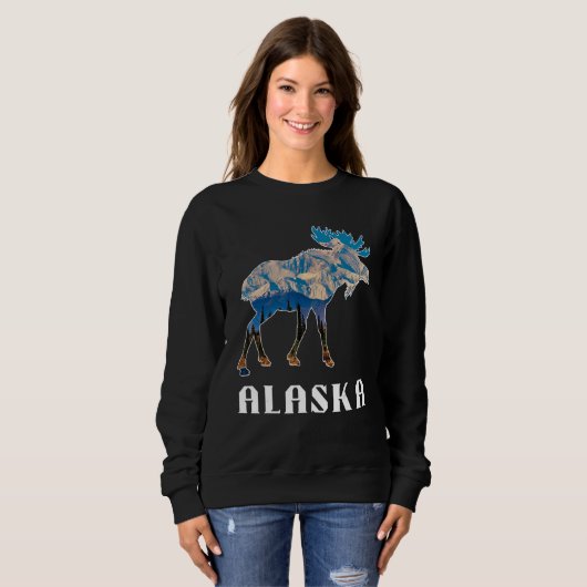 Alaska Day Moose Snowy Mountains Sweatshirt (Vorne ganz)