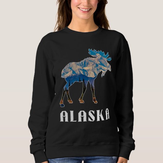 Alaska Day Moose Snowy Mountains Sweatshirt (Vorderseite)