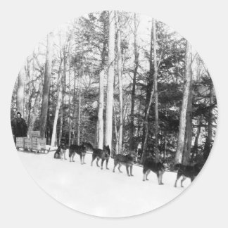 Alaska Dog Sledding Runder Aufkleber