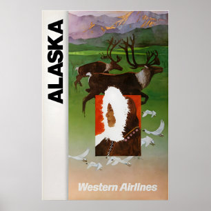 Alaska-Druck Western Airlines Reiseplakat Alaska Poster