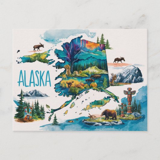 Alaska : Eine lebendige Wasserfarbenentdeckung Postkarte (Vorderseite)