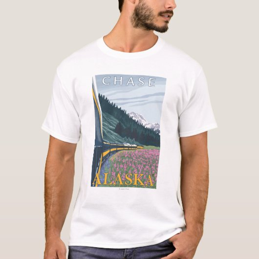 Alaska-Eisenbahn-Szene - Verfolgung, Alaska T-Shirt (Vorderseite)
