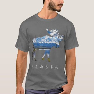 Alaska-Elch mit Seegebirgs-Souvenirmädchen T-Shirt
