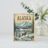 Alaska Elche Rustikale Vintage Naturreise Postkarte (Stehend Vorderseite)