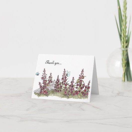 Alaska Fireweed Blume mit Blauschmetterling Wasser Dankeskarte (Vorderseite)