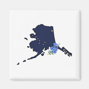 Alaska Flag mit Staat Blume Vergiss mich nicht Magnet