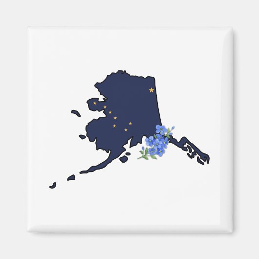 Alaska Flag mit Staat Blume Vergiss mich nicht Magnet (Vorne)