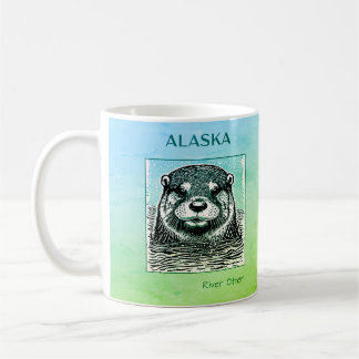 Alaska Fluss Otter Portrait - blau und grün Kaffeetasse