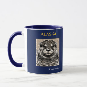 Alaska Fluss Otter Portrait Blue und Gold Tasse