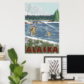 Alaska - Fly Fisherman Poster (Heimbüro)