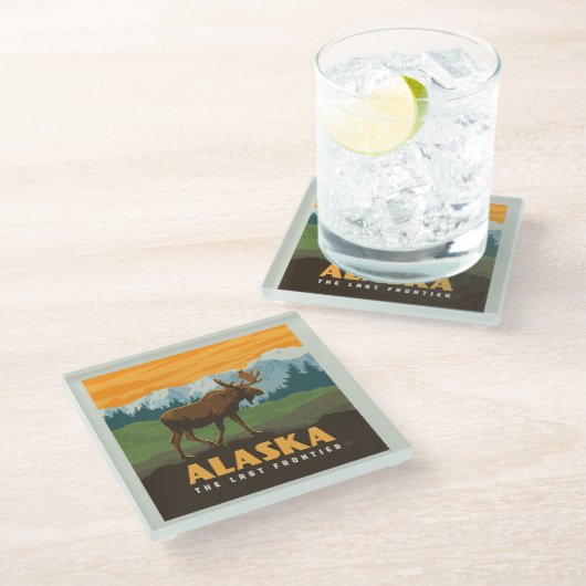 Alaska | GrenzElch Glasuntersetzer (Schrägansicht)