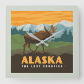 Alaska | GrenzElch Quadratische Wanduhr (Vorderseite)
