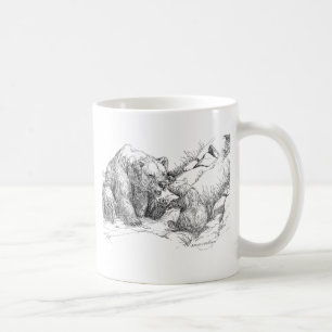 Alaska Grizzly & Sow Cub Playing B&W Coffee Tasse