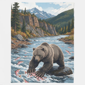 Alaska-Grizzlybär-Flusslachsangeln Fleecedecke