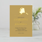 Alaska Hochzeit in Urlaubsort Gold Folieneinladung (Stehend vorne)