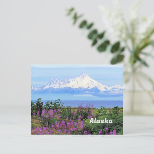 Alaska, Iliamna-Gletscher und Blume für Feueralgen Postkarte (Stehend Vorderseite)