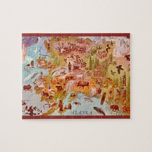 Alaska illustrierte Postkarte 8x10 Puzzle (Horizontal)