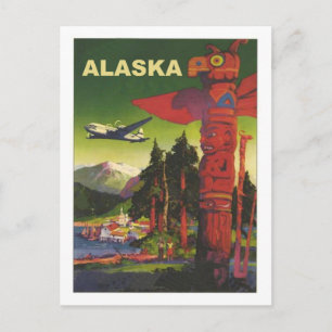 Alaska, indianischer Totempfahl, Flugzeug, Vintage Postkarte