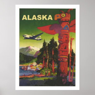 Alaska, indischer Totem, Flugzeug, Vintage Flugges Poster