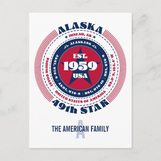 Alaska, Juneau, AK, Patriotic, Monogramm Postkarte (Vorderseite)