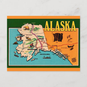Alaska Karte Vintage Postkarte