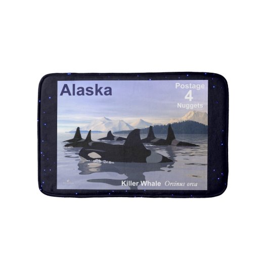 Alaska Killer Whales Briefmarke Badematte (Vorderseite)