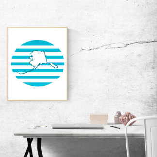 Alaska Kontur Retro Circle Blue Poster